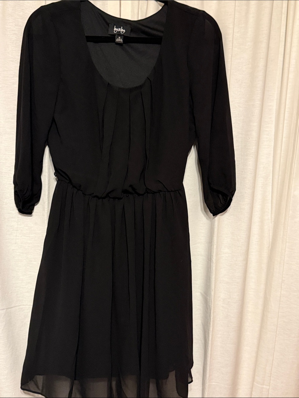 by & by Black Long Sleeve Pleated Waist Chiffon Dress